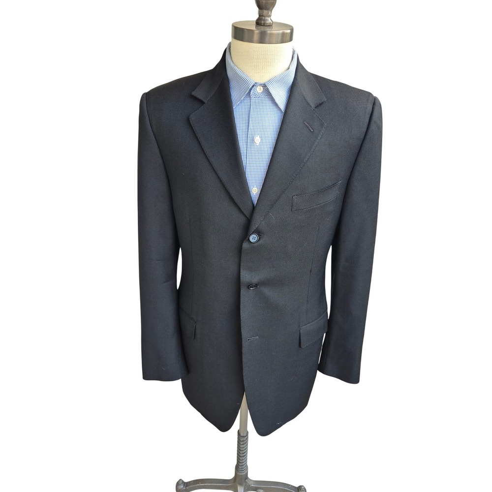 Canali Mens Black 100% Pure Wool 3 Button Blazer Sport Coat Italy Sz 42 L